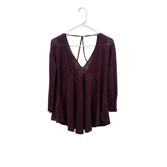 Lucky Brand Linen Striped Burgundy Top size X S NWT - Picture 1 of 9